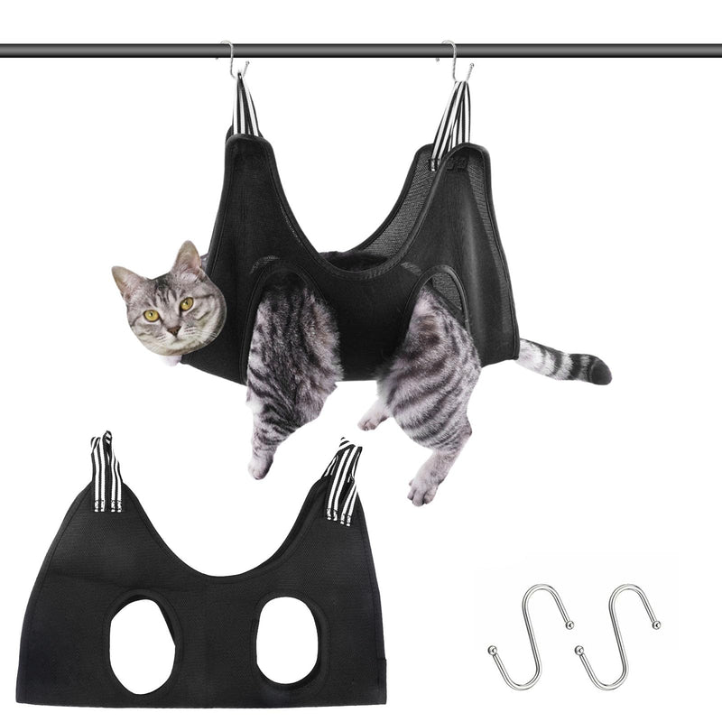 Pet Grooming Hammock Dog Cat Grooming Harness for Small Medium Dogs Cats Nail Cutting Trimming Bathing Claw Care Ears Care Washing Breathable Mesh Sling Helper with Reinforced Hooks (Black) - PawsPlanet Australia