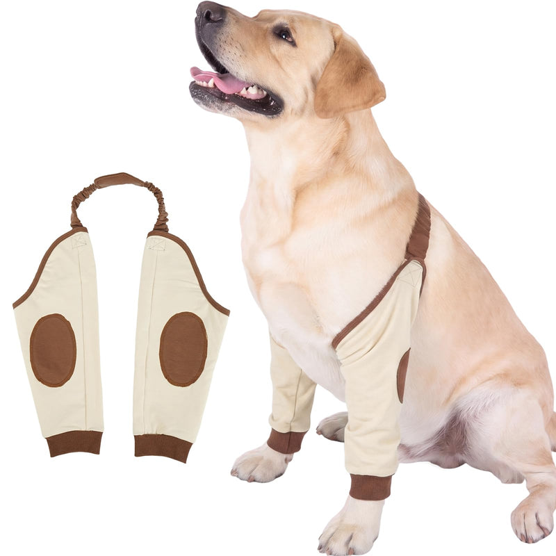Dog Elbow Protector for Large Dogs, Heavy Duty Front Leg Support Brace, Adjustable Shoulder Strap, Thick Padded Elbow Wound Protector for Recovery Brown 3XL