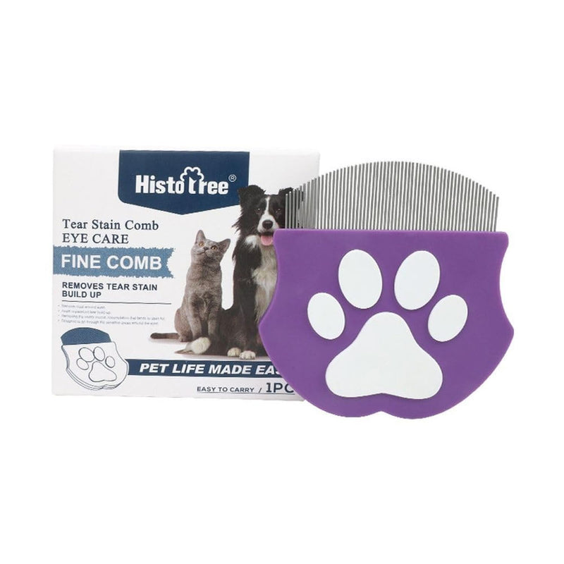 Pet Face Comb, Mini Flea Comb with Fine Teeth, Curved Brush for Removing Loose Hair & Tear Stains, Stainless Steel Teeth for Dogs and Cats, Safe for Sensitive Skin