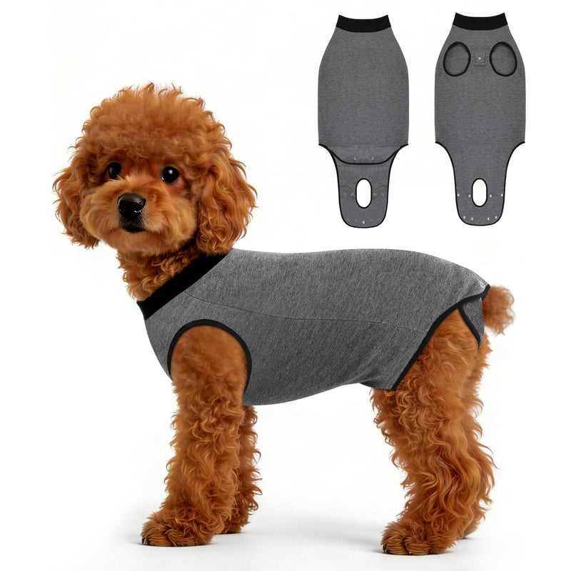 AUYAO Dog Recovery Suit Dog Surgery Bodysuit Anti-Licking Puppy Medical Surgical Suits Abdominal Wounds Protector Male Castration Onesie Post Op Dogs Surgery Shirt Pet Cone E-Collar Alternative(XL) XL Snap Fasteners Style-Gray