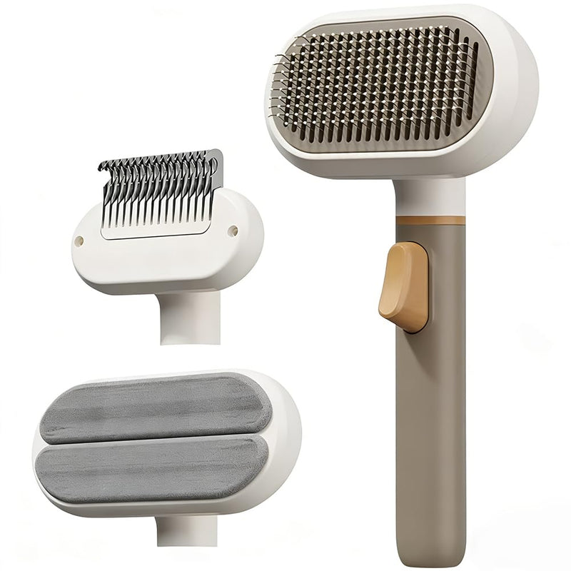 3-in-1 Cat Brush Long Hair and Dog Brush, Cat Brush with Release Button, Stainless Steel Dematting Comb, Removes Undercoat & Loosens Knots, with Massage Bristles & One Button Hair Removal - PawsPlanet Australia