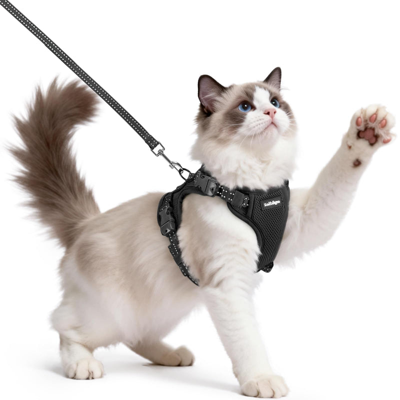 rabbitgoo Cat Harness and Lead Set, Escape Proof Kitten Harness with 3 Adjustable Buckles, Soft Comfortable Cat Vest with Leash, Easy to Wear, Reflective for Safe Outdoor Walking, Medium, Black - PawsPlanet Australia