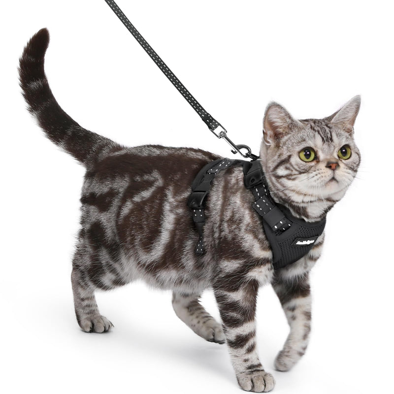 rabbitgoo Cat Harness and Lead Set, Escape Proof Kitten Harness with 3 Adjustable Buckles, Soft Comfortable Cat Vest with Leash, Easy to Wear, Reflective for Safe Outdoor Walking, Small, Black - PawsPlanet Australia