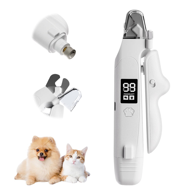 2 in 1 Dog Nails Clippers - Nail Grinders Claws Trimmer for Grooming with Light and LED Screen, Easy Nail Trimmer File, Safe Silent Pet Nail Grinder for Small, Medium Dogs Cats White with LED Screen - PawsPlanet Australia