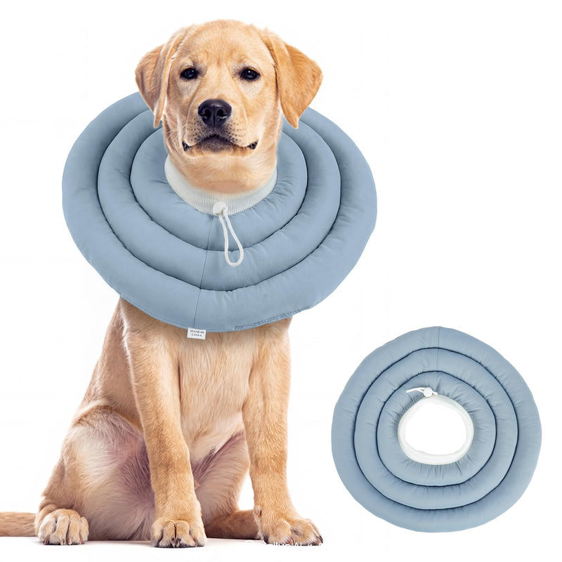 Dog Recovery Collar for Neck & Upper Body Wounds, Soft Donut Elizabethan Collar Alternative, Waterproof Dog Neck Protection with Drawstring, Comfortable Post-Surgery Collar, Dusty Blue XXL