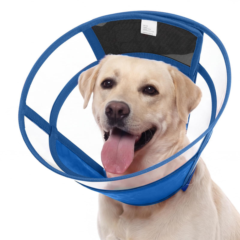Dog Cone Collar, Protective Buster Collars for Dogs, Transparent Cone for Dogs Prevent Licking, Adjustable Pet Recovery Collar after Surgery, Foldable Medical Cones, Navy Blue XL