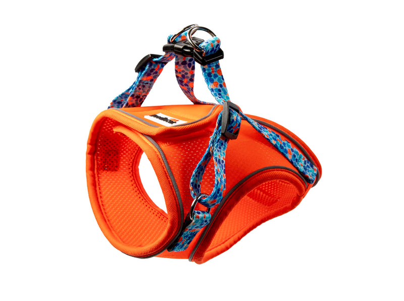 Doodlecat - Cat Harness and Lead Set - Adjustable Step In Mesh Cat Harness with Reflective Piping, Breathable Fabric and Secure Fit for Outdoor Walking - Small 28-33cm - Tangerine & Reef