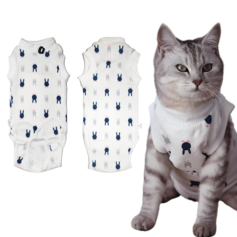 Cat Professional Recovery Suit for Abdominal Wounds or Skin Diseases, E-Collar Alternative for Cats, After Surgery Wear, Pajama Suit White-M