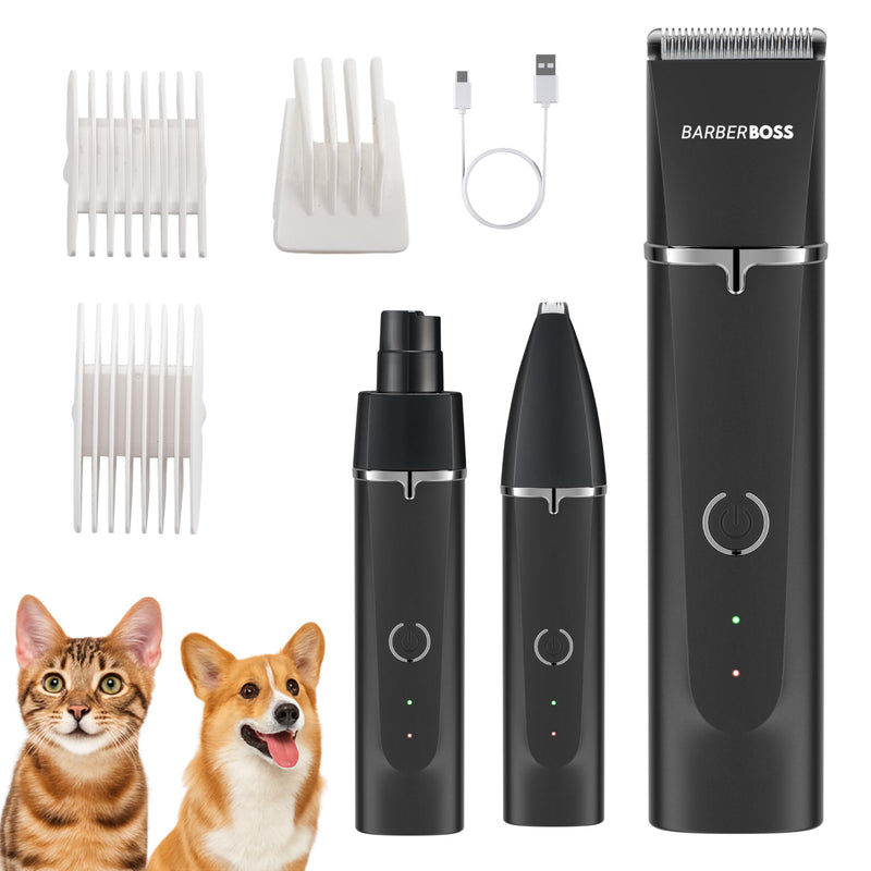 BarberBoss Cordless Pet Grooming Kit for Dogs & Cats, Dog Clippers with Nail Grinder, Quiet Pet Hair Trimmer, USB Rechargeable Groomer Set, Cordless Clippers for Cats - PawsPlanet Australia