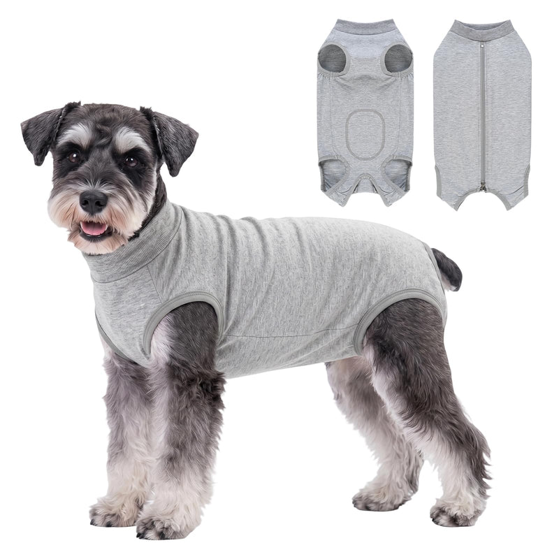 FEimaX Dog Surgery Recovery Suit Female Male Dog Onesie Surgical Bodysuit Soft Abdominal Wounds Protector Pet Shirt Cone E-Collar Alternative Puppy Post-Op Vest for Small Medium Dogs and Cats L Grey