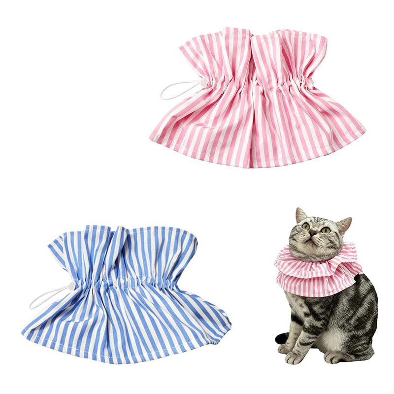 2 Pack Cat Cone Collar, Anti-Bite/Lick Soft & Adjustable Comfortable Drawstring Protective for Rabbits, Pets, Kitten, Aid Wound Healing After Surgery or Skin Conditions(2 Color)