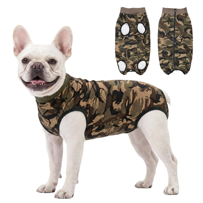 FEimaX Dog Surgery Recovery Suit, Anti-Licking Soft Dog Surgical Recovery Suit Female Male, Pet Zip Post-Op Bodysuit Abdominal Wounds Protector Cone E-Collar Alternative for Medium Large Dogs L Camouflage