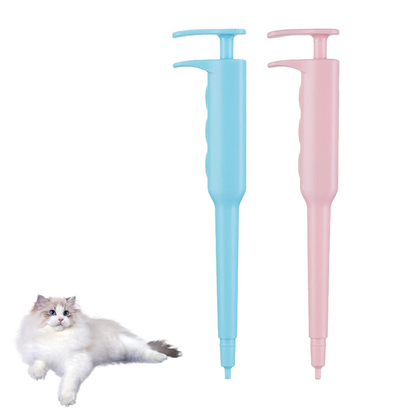 2 Pack Pet Pill Popper for Cats Dogs, Reusable Medicine Feeder with Soft Tip, Ergonomic Tablet Dispenser for Small Animals (Pink and Blue)