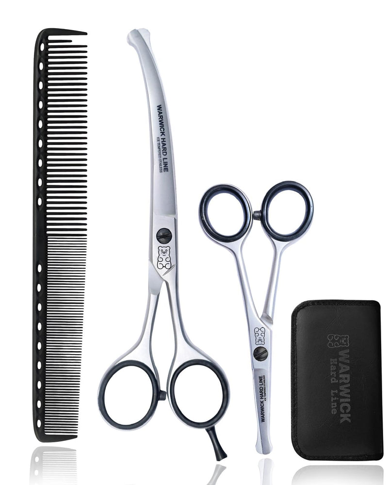 Dog Grooming Curved Scissors 6.5 Inches & Straight 4.5, Pet Grooming Scissors kit for Dogs,Cats,Rabbit & All Pets, Stainless Steel Curved Shears with safty Round tip, Perfect for Home Safe to use. - PawsPlanet Australia