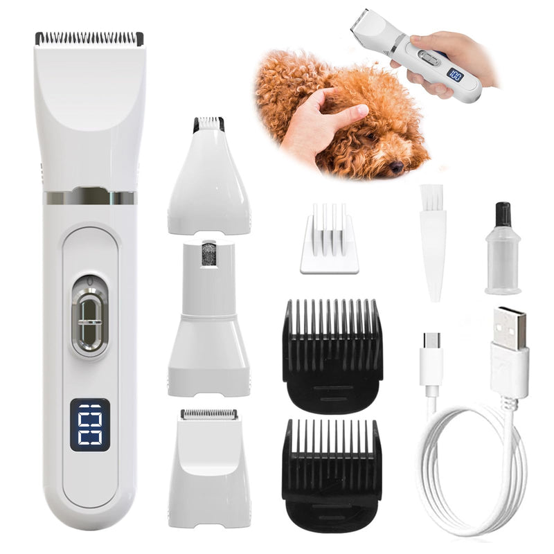 Cat Clippers, 4-in-1 Cat Grooming Kit with 3 Trimmer Heads & 3 Guide Combs, Quiet Cat Trimmer for Long Hair, Pet Clippers for Cats & Small Dogs, Ideal for Home Grooming of Matted Fur & Paw Hair