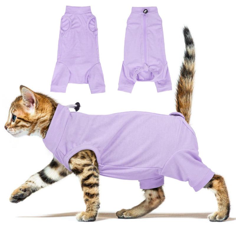 Cat Recovery Suit with Hind Legs, Breathable Post-Surgery Onesie for Abdominal Wounds, Anti-Licking Pet Surgical Pajamas - E-Collar Alternative for Female Cats (Purple, L) Large Purple