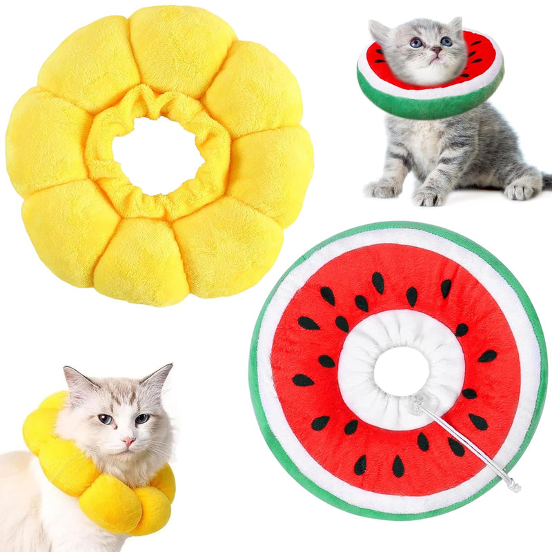 2PCS Cat Recovery Collar - Soft Cone Collar, Cute Sunflower Design, Breathable Cotton Pet Neck Protector, Adjustable & Washable, Pet Medical for Rehabilitation Wound Healing
