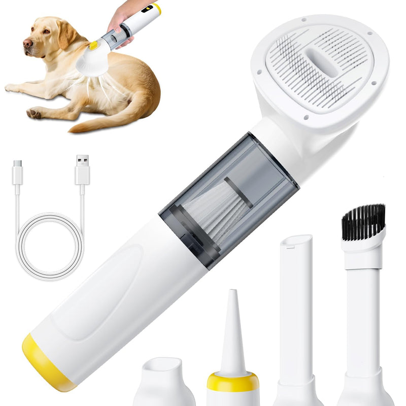 2026 New Cordless Dog Vacuum Groomer Kit,Cordless Rechargeable Dog Hoover for Hair,Handheld mini Pet Vacuum Cleaner,4200Pa Pet Grooming Hoover with Comb Hair (White) White