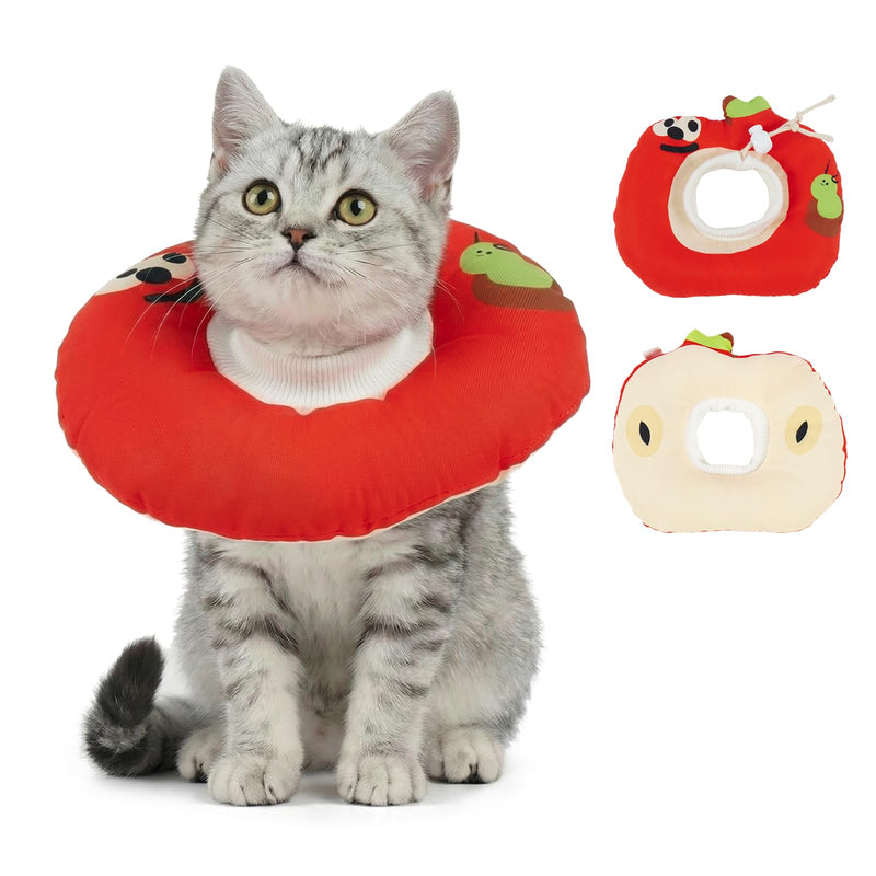 Cat Cone Collar Soft, Lightweight Cat Doughnut Collar after Surgery, Neck Wound Protection, Cute Apple-Shaped Cones to Stop Scratching, Waterproof Kitten Neck Brace to Anti-Licking, Red M Apple Red