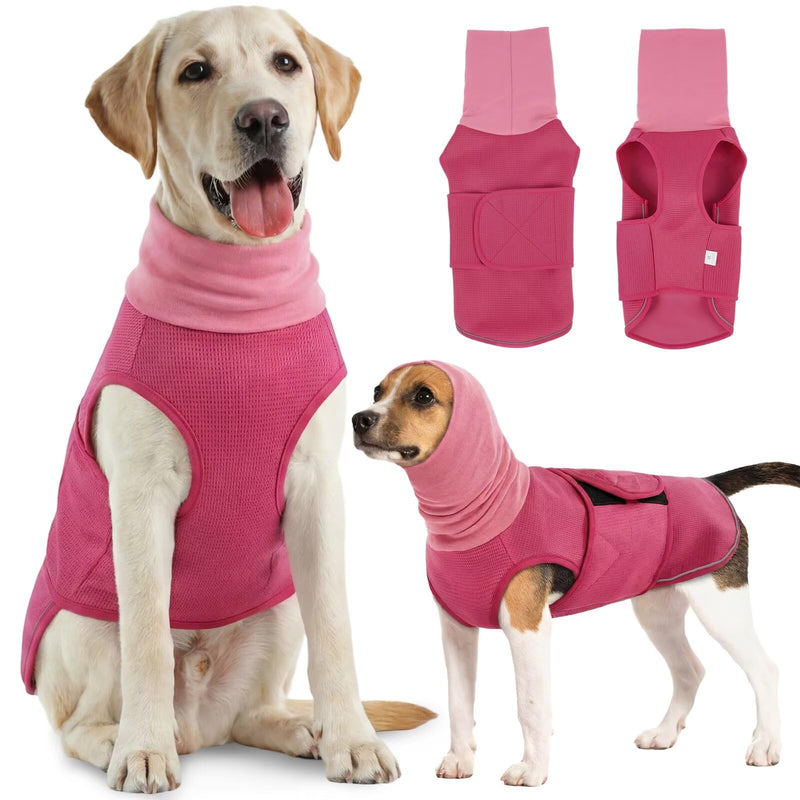 IECOii Dog Calming Shirt,Dog Separation Anxiety Jacket Soft Compression Hoodie for Anxious Dogs Compression Shirt Noise Cancelling Dog Ear Muffs Calming Wrap for Dog Ear Infection Recovery RoseRed XL XL(Chest Girth:26.77"-31.50")