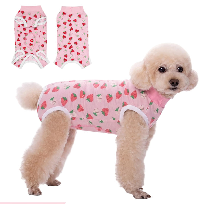Dog Surgery Recovery Suit, Surgical Bodysuits Abdominal Wounds Protector for Female Male, Dog Cone E-Collar Alternative, Onesie Suits Prevent Licking for Small, Medium Puppy (Strawberry, M) Strawberry