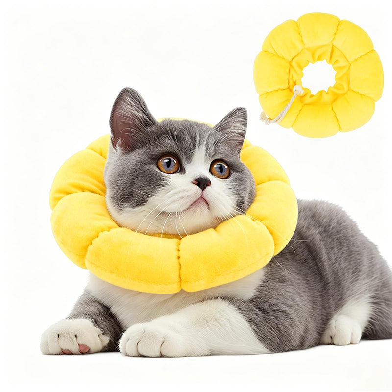 Cat Recovery Sunflower Collar, Adjustable Yellow Recovery Collar, Soft Sun Flower Neck Cones, Anti-Bite/Lick, Washable and Breathable, Cute Pet Neck Cones Protector for Cats, Dogs & Rabbits, M