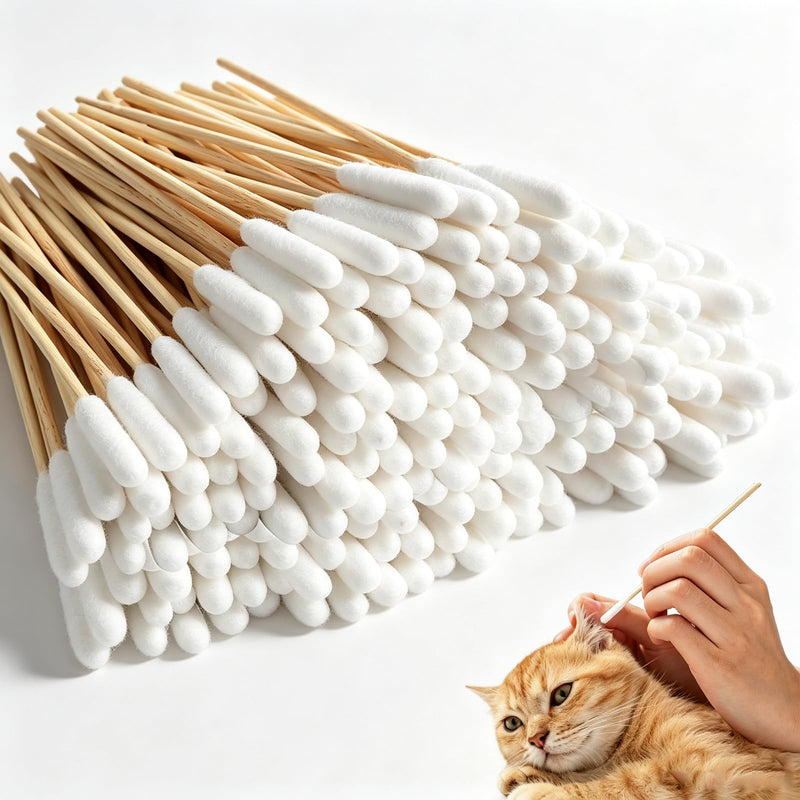 Extra Long Bamboo Cotton Buds 200Pcs Pet Ear Cleaning Swabs for Dogs Cats | Extra Long 15cm Reach Strong Bamboo Not Plastic Ultra-Soft Lint-Free Tips 200Pcs Economy Pack