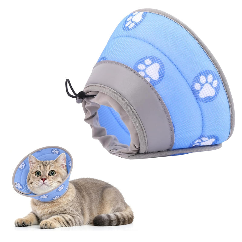 LATRAT Cat Collar, Adjustable Collar Cat Collar, Foldable Soft Recovery Collar, Soft Protective Collar, After Surgery and Injuries for Cats, Blue (M) M
