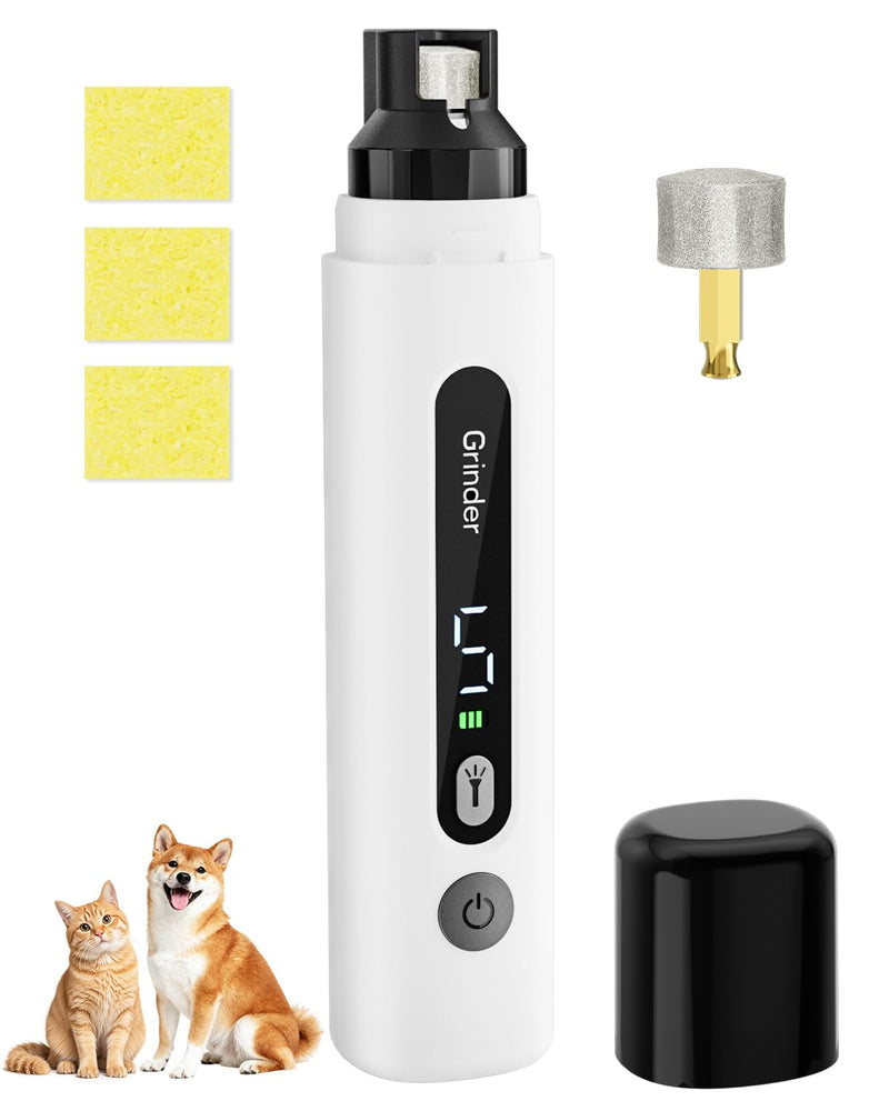 Silent Dog Nail Grinder, Rechargeable Electric Pet Claw Trimmer with Diamond Grinding Head, Safe & Low Noise Nail File for Small, Medium & Large Dogs, Cats and Other Pets