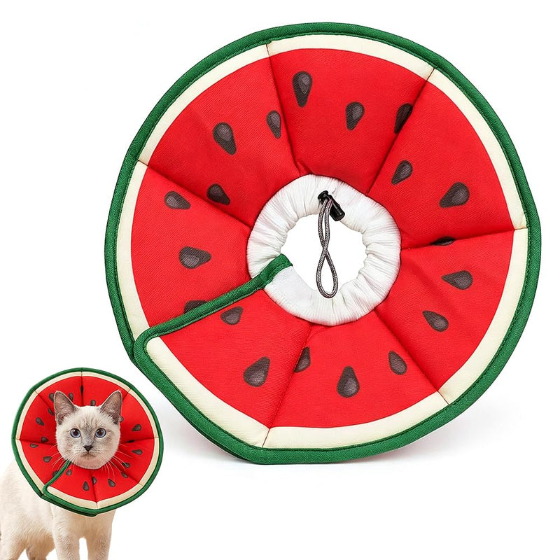 Cat Cone Collar Soft Watermelon Style, Adjustable Anti Lick Recovery Collar for Cats Kittens Small Dogs, Elizabethan Collar Cone of Shame Alternative Melon Pattern