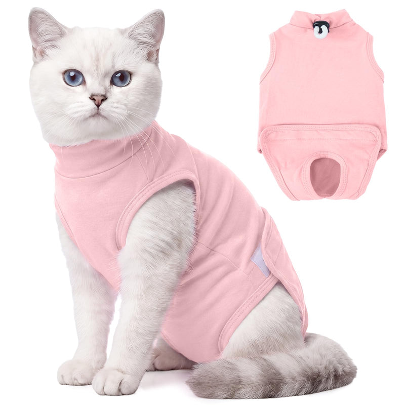 Cat Recovery Suit for Surgery, Soft Stretchy Cat Onesie, Kitten Surgical Recovery Suit with Snap Opening, Breathable Cat Body Suit After Spay, Comfortable E Collar Alternative Pink M Medium