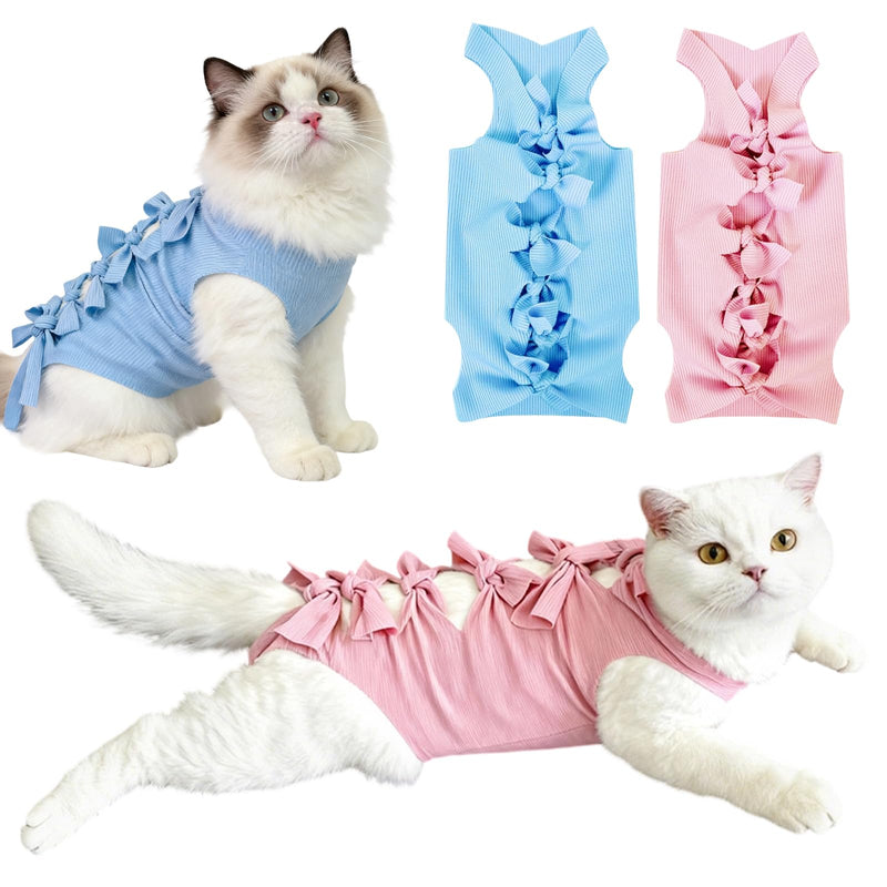 Male Cat Recovery Suit,2 PCS Polyester Post-Operative Onesie for 6.6-13.2 lbs Cats Anti-Licking Surgical Recovery Shirt for Wound Care & Spay/Neuter(M,Blue & Pink)