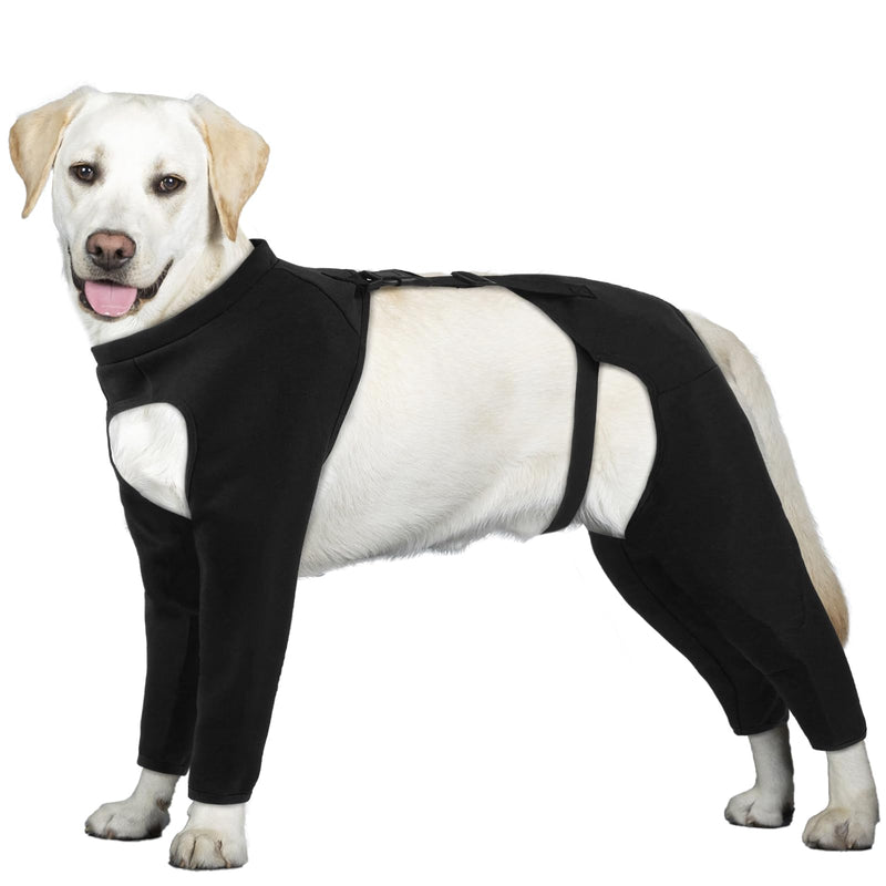 Dog Leg Wound Protector for Large Dogs Black 3XL, Heavy Duty Front Leg Support Brace, Adjustable Dogs Anti-licking Sleeve, Thick Leg Surgery Scars XXXL