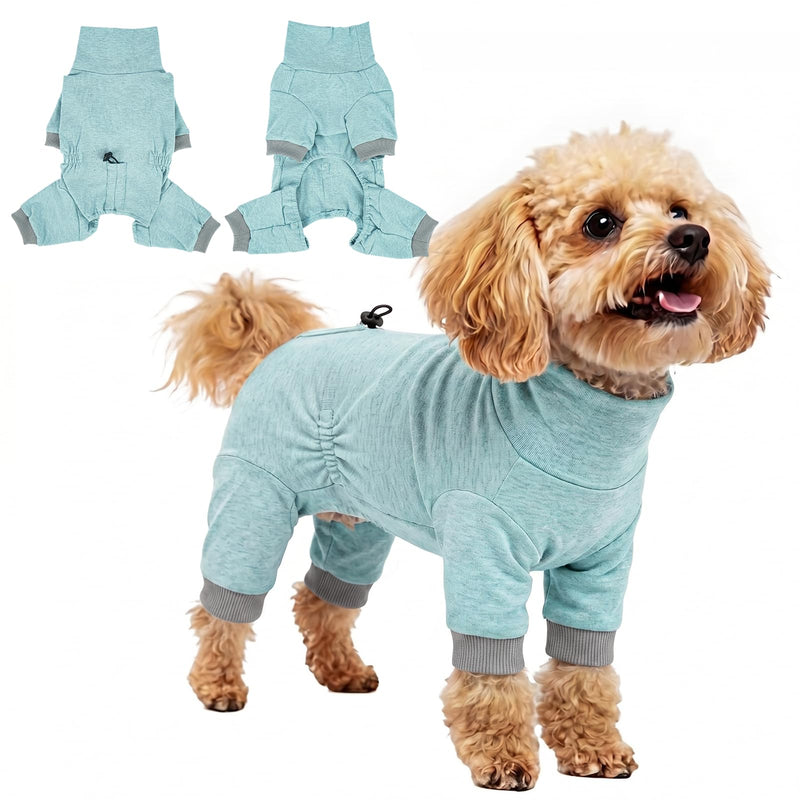 Dog Onesie Pyjamas for Small Medium Dogs, Lightweight Stretch Dog Jumpsuit for Indoor Wear & Sleep, Ideal as Base Layer, Shedding Control & Light Protection Clothing, Heather Blue L