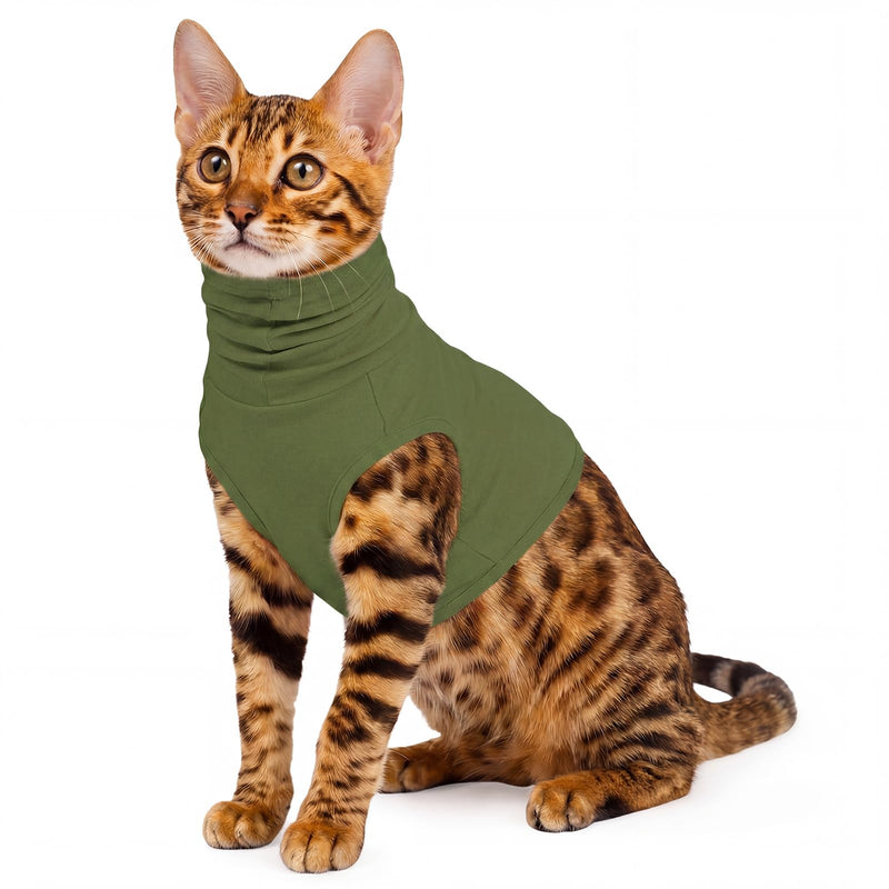 PUMYPOREITY Cat Neck Wound Protector, Cat Neck Recovery Covering Suit, Snood For Dog To Protect-Neck, Prevent Pet From Scratching The Stitches(Army green, XS) Army green