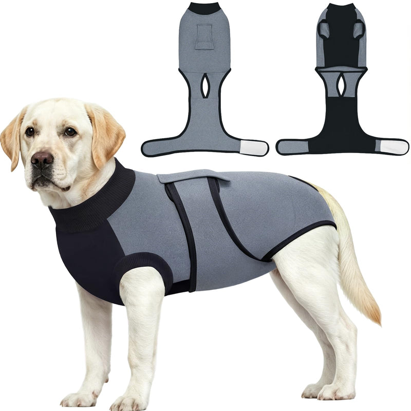 Dog Surgery Recovery Suit, Dogs Onesie Suits Female Spay and Male Neuter E-Collar Pet Bodysuit for Post-Op Care Soft Dog Surgical Cone Alternative Prevent Licking Wounds Shirt (Grey, XL) Grey