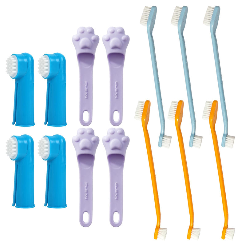 14 Pieces Dog Toothbrush Set, Silicone Finger Toothbrushes for Dogs and Cats, Double Brush, Reusable Teeth Cleaning Fingers Pads, Pet Dental Care Kit Oral Care, Portable Storage (14 Pieces) 14 Pieces