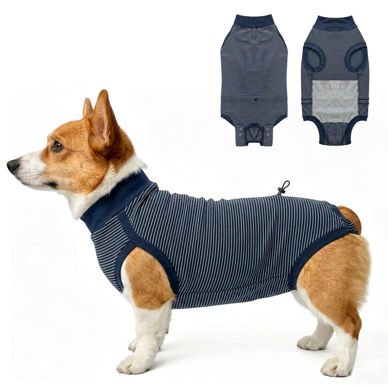 Dog Recovery Suit,Recovery Suit for After Surgery Male/Female Dogs,Cone E-Collar Alternative Pet Vest,Anti-Licking Navy blue stripe XXS