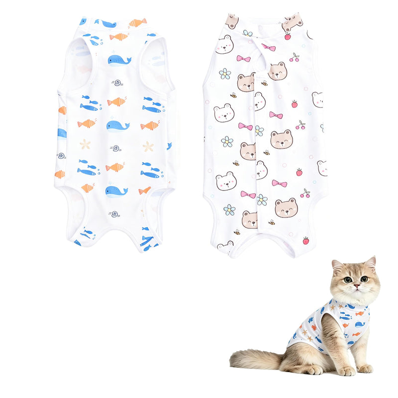 2 Pack Cat Recovery Suit,Breathable Cat Onesie Soft Kitten Onesie Cat Bodysuit Surgical Spay Suit,Anti-licking Cats Vest for Skin Diseases Elizabethan Collar Alternative (C) C