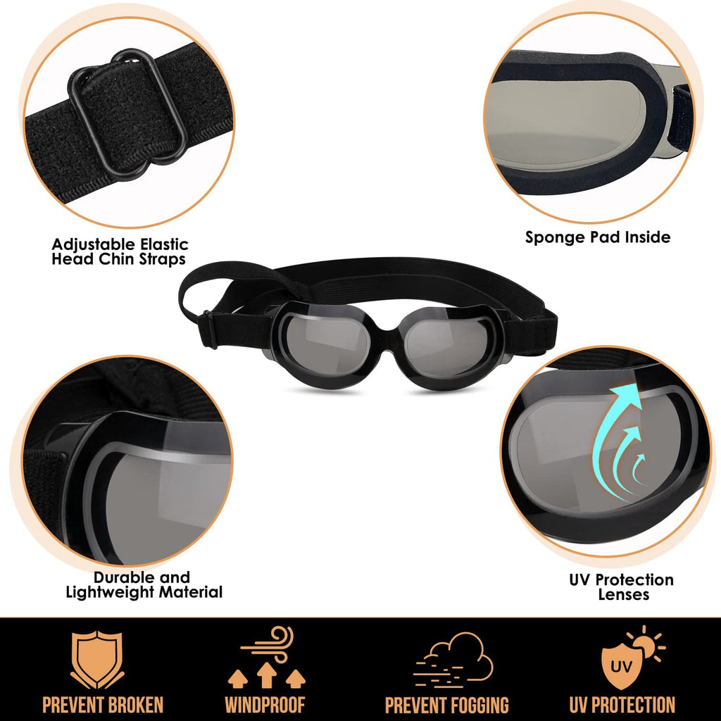 PETLESO Dog Goggles- Doggie Sunglasses Windproof Eye Protection Goggles for Small Dogs Cats Black - PawsPlanet Australia