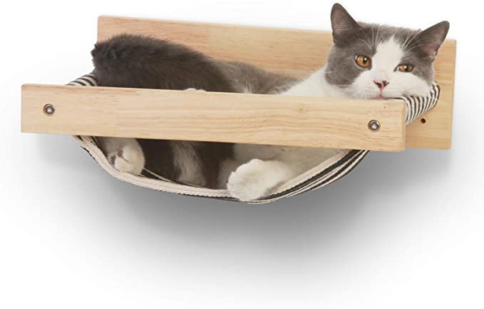 wodoca Cat Hammock Wall Mounted Large Cat Shelves - Cat Wall Shelves and Perches - Premium Cat Furniture for Sleeping, Playing, Lounging - Easily Holds up to 40 lbs(Black Stripe Mat) - PawsPlanet Australia