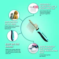 Vets Pride USA Dematting Comb for Dogs and Cats - Stainless Steel Tool for Tangles, Knots, and Matted Hair - Reversible Serrated Blades - Soft Handle and Thumb Rest - Perfect for Any Breed and Size - PawsPlanet Australia