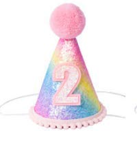 Alemon Sparkly Glitter Pink Gold Rainbow 2nd Birthday Hat Headband Hair Accessories for Pet Dog Party Decoration - PawsPlanet Australia