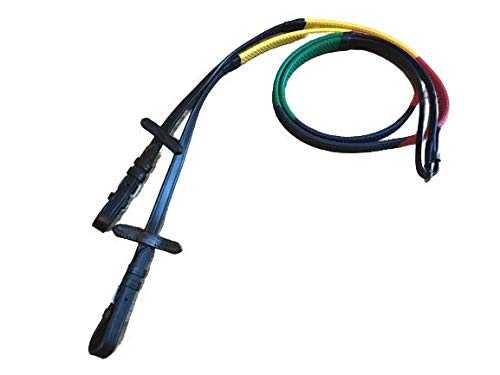 Cwell Equine MultiColour Rainbow Training Rubber Leather Reins For Horse Cob Pony Black (Cob Size) Cob Size - PawsPlanet Australia