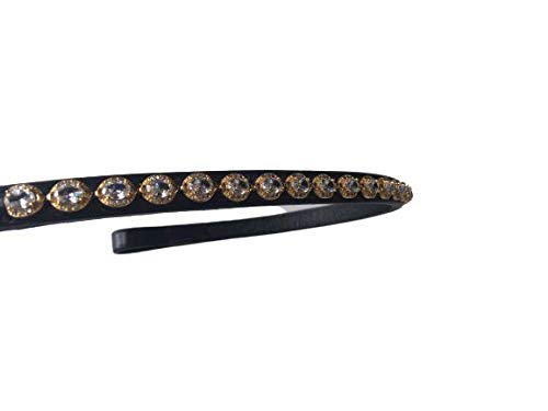 Cwell Equine English Leather Crystal Browband 4/8" with Clear Golden Crystals Black Full (807-18-19) - PawsPlanet Australia