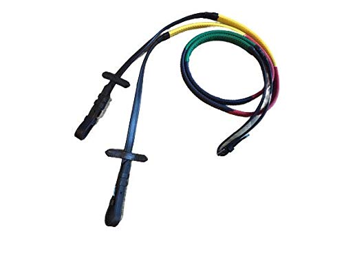 Cwell Equine MultiColour Rainbow Training Rubber Leather Reins For Horse Cob Pony Black (Cob Size) Cob Size - PawsPlanet Australia