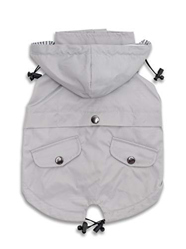 Ellie Dog Wear Zip Up Light Gray Dog Raincoat with Pockets, Water Resistant, Adjustable Drawstring, Removable Hoodie - Size XXS to XXL Available - Stylish Premium Dog Raincoats XX-Small - PawsPlanet Australia
