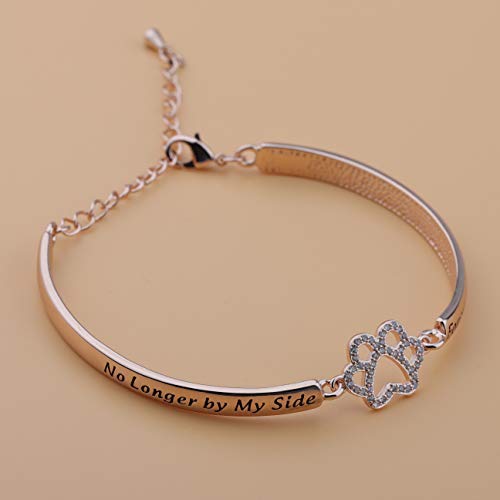 Dog Memorial Bracelet No Longer by My Side But Forever in My Heart Crystal Paw Print Bracelet Loss of Pet Jewelry Memorial Gift for Women (no longer bracelet RG) - PawsPlanet Australia