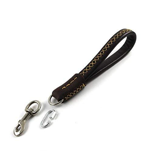 [Australia] - Guiding Star Brown Short Dog Leash Padded Handle Real Leather Sewn by Hand Dark Brown 