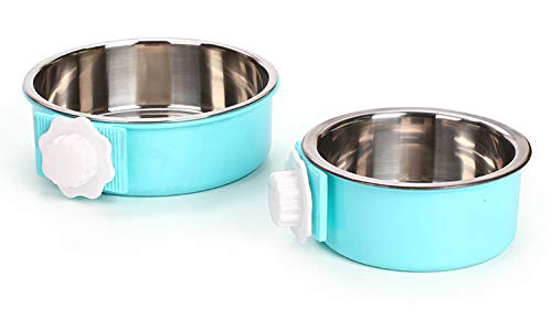 Tineer Stainless Steel Removable Hanging Dog Feeder Bowl,2in1 Pet Water Food Feeder Bowls Cage for Dog Cat and Other Animals (L, Blue) L - PawsPlanet Australia